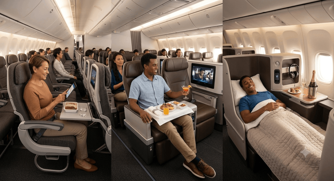 Compare Economy, Premium Economy and Business Class